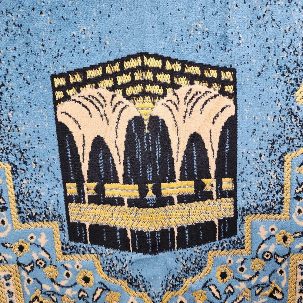 Riyadh Velvet Prayer Rug Musallah 41x27 Blue Gold Kaaba‎ Motif Saudi Arabia